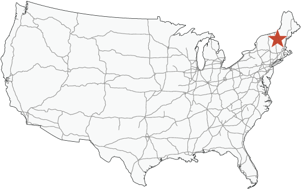 Map of the United States highlighting Franconia Notch, New Hampshire