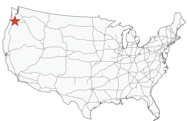 Map of the United States highlighting Portland, Oregon