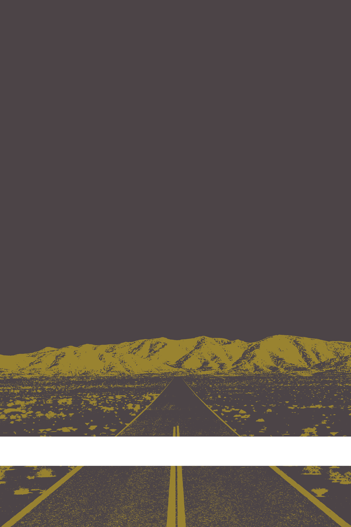 A view of Mercury Valley, Nevada, facing toward the northwest. The composition is rendered in dark gray and yellow. A prominent white line stretches across the composition near the bottom of the view.