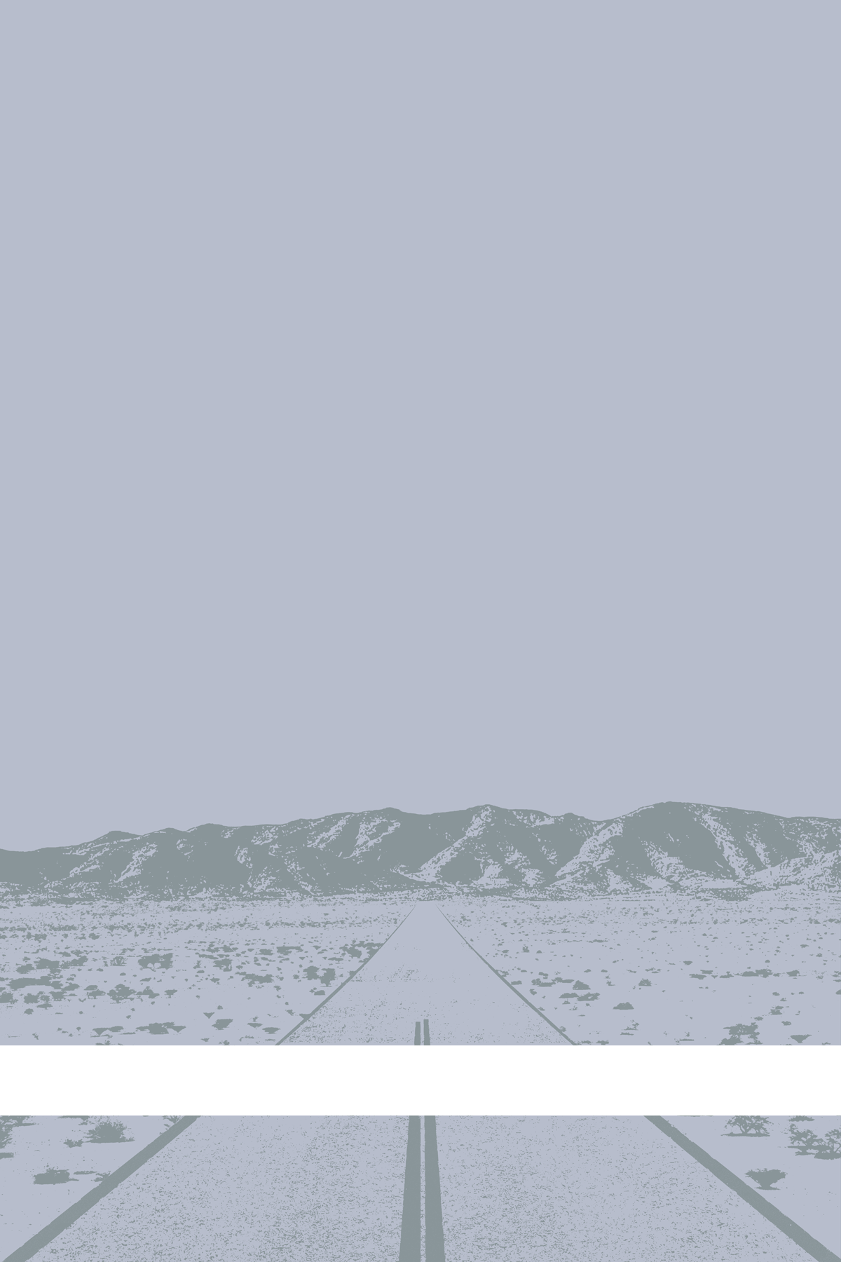 A view of Mercury Valley, Nevada, facing toward the northwest. The composition is rendered in light gray and gray. A prominent white line stretches across the composition near the bottom of the view.