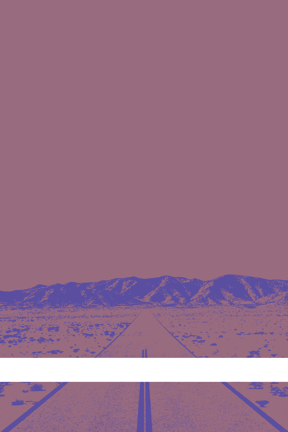 A view of Mercury Valley, Nevada, facing toward the northwest. The composition is rendered in grayish pink and purple. A prominent white line stretches across the composition near the bottom of the view.