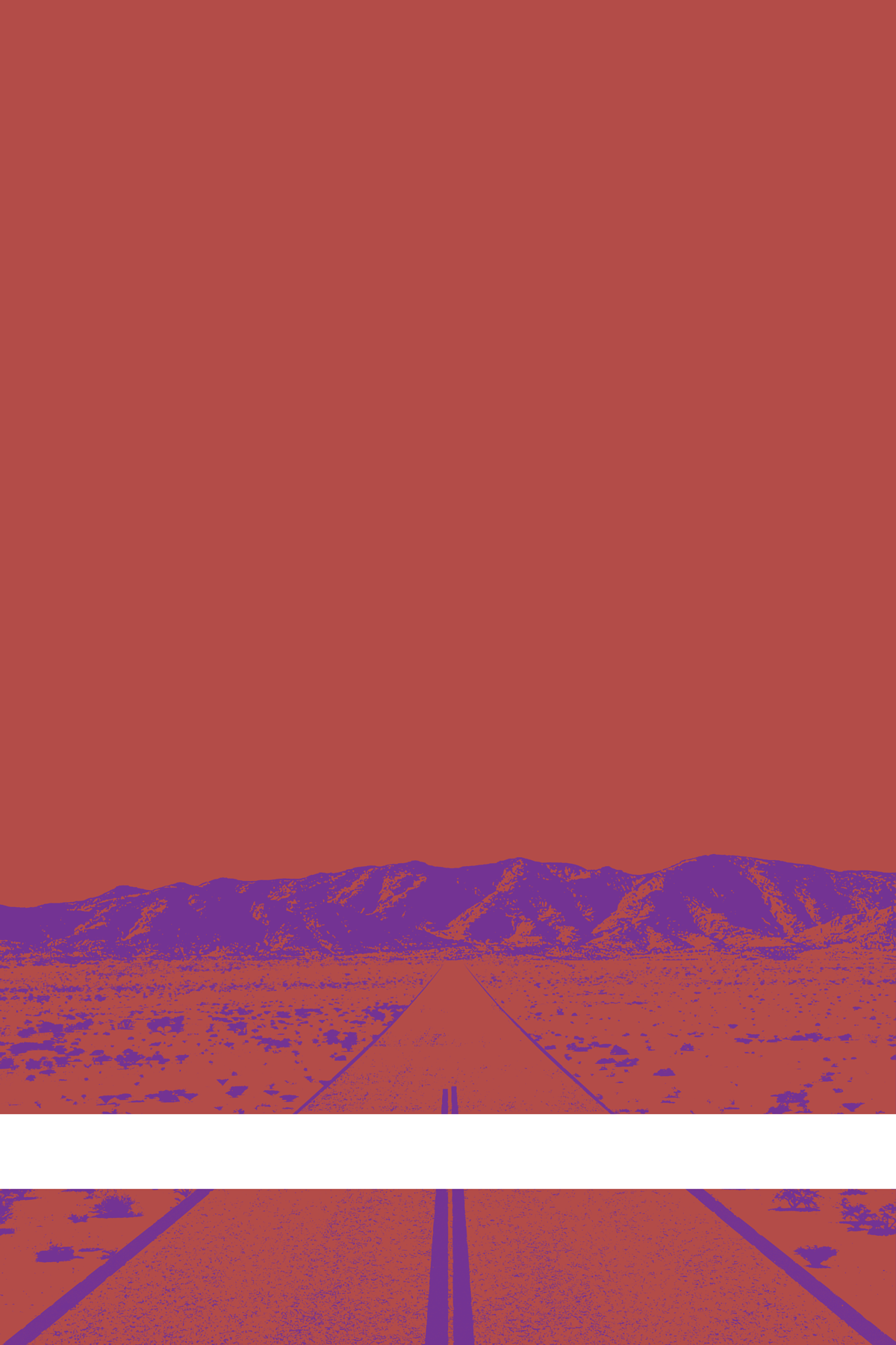 A view of Mercury Valley, Nevada, facing toward the northwest. The composition is rendered in light red and purple. A prominent white line stretches across the composition near the bottom of the view.