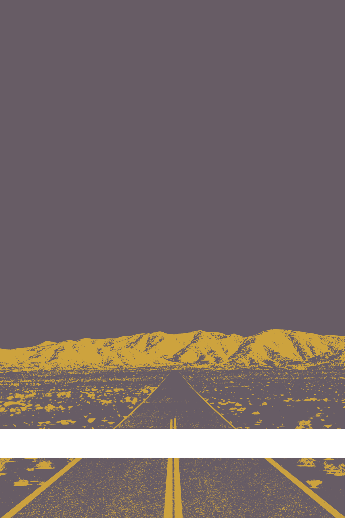 A view of Mercury Valley, Nevada, facing toward the northwest. The composition is rendered in gray and yellow. A prominent white line stretches across the composition near the bottom of the view.