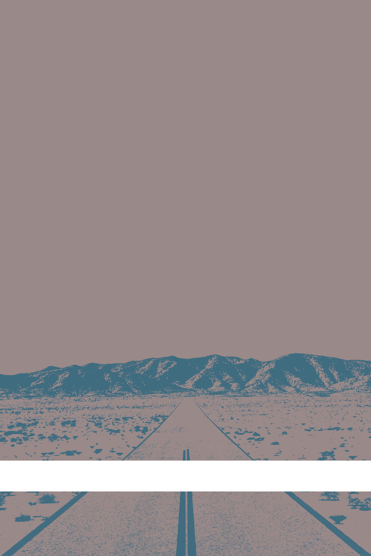 A view of Mercury Valley, Nevada, facing toward the northwest. The composition is rendered in gray and light blue. A prominent white line stretches across the composition near the bottom of the view.