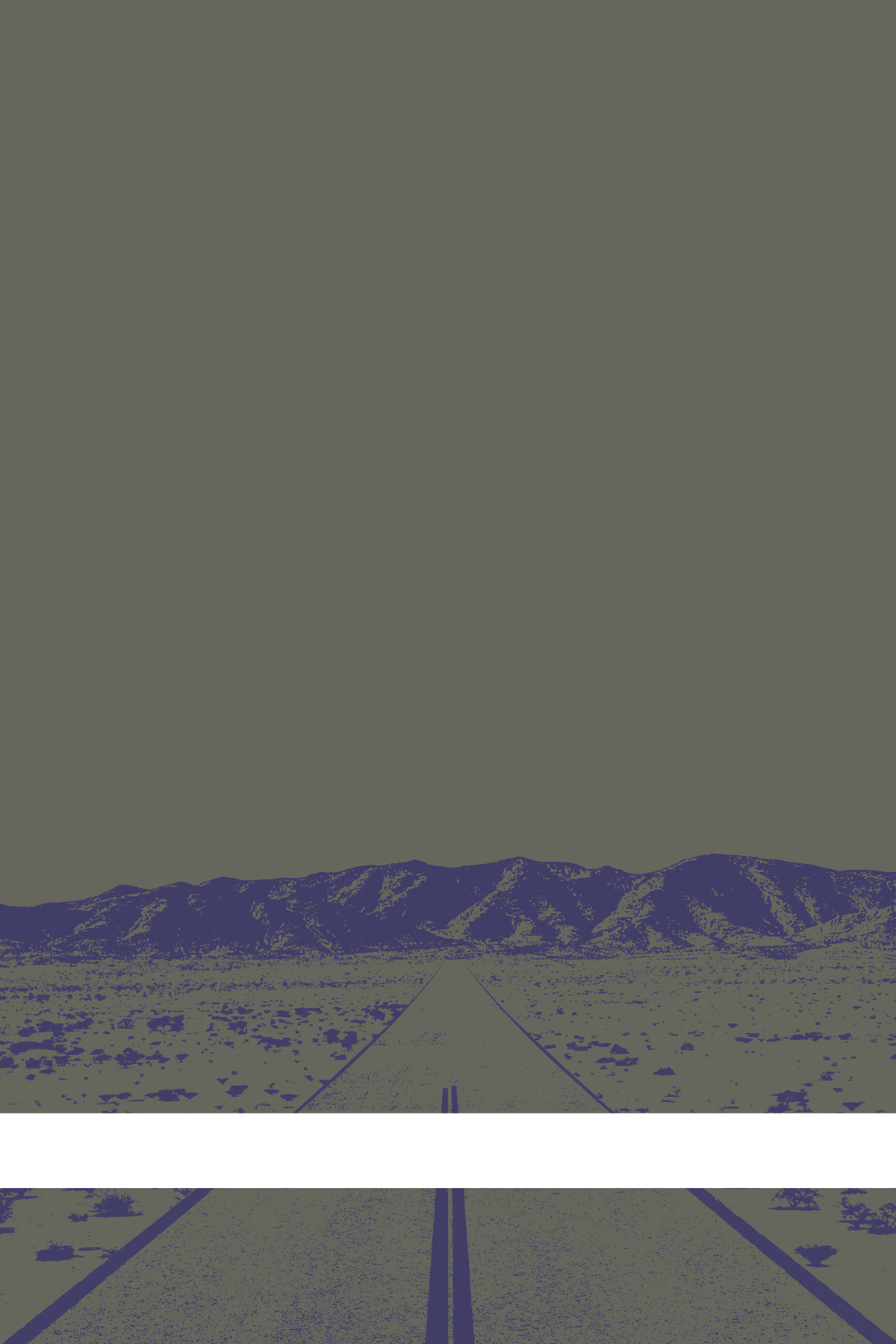 A view of Mercury Valley, Nevada, facing toward the northwest. The composition is rendered in dark gray and purple. A prominent white line stretches across the composition near the bottom of the view.