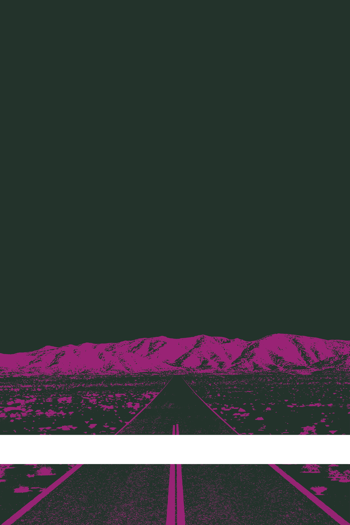 A view of Mercury Valley, Nevada, facing toward the northwest. The composition is rendered in dark gray and purple. A prominent white line stretches across the composition near the bottom of the view.