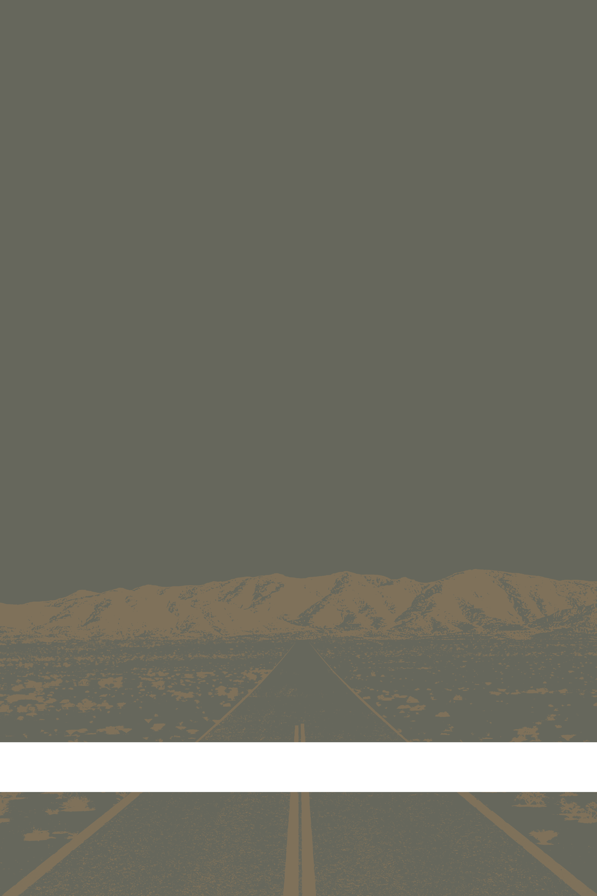 A view of Mercury Valley, Nevada, facing toward the northwest. The composition is rendered in gray and light brown. A prominent white line stretches across the composition near the bottom of the view.