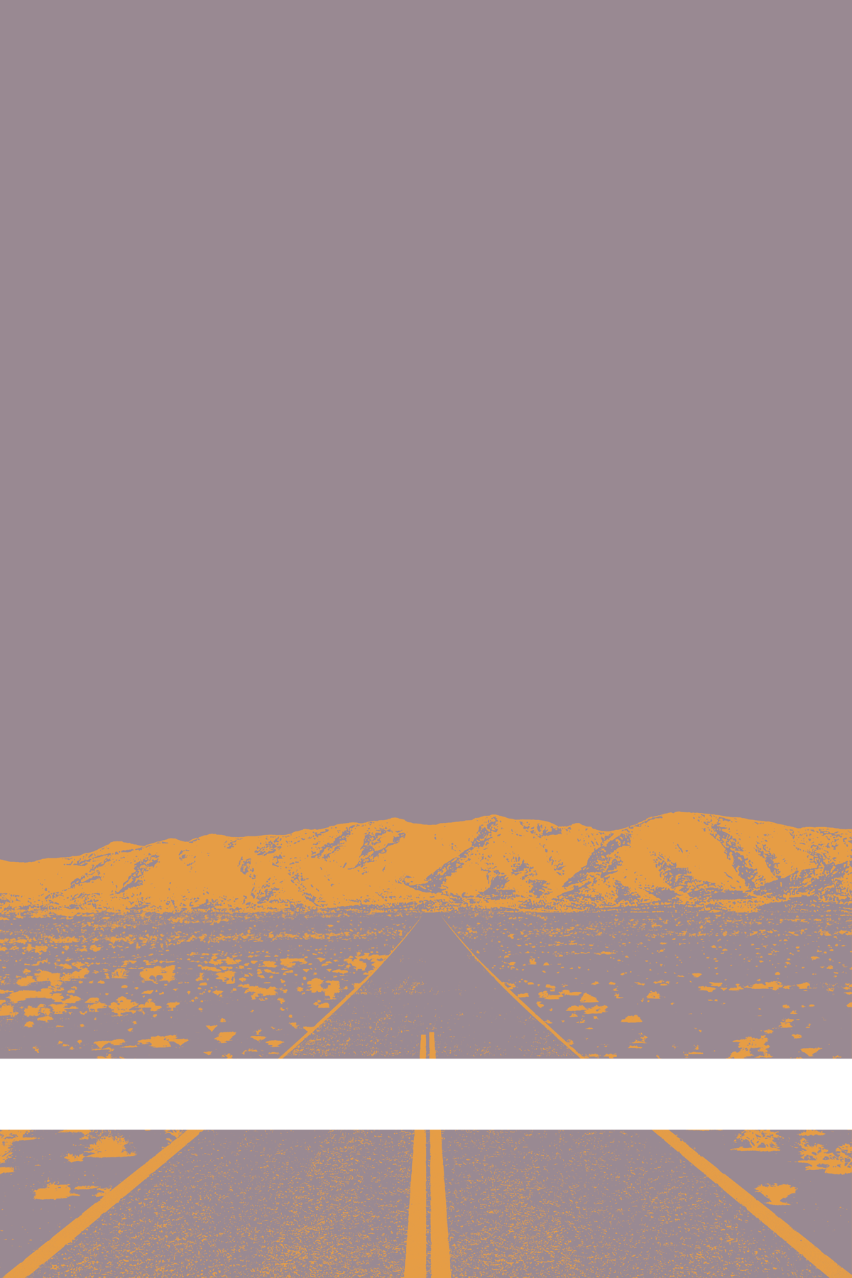 A view of Mercury Valley, Nevada, facing toward the northwest. The composition is rendered in light gray and light orange. A prominent white line stretches across the composition near the bottom of the view.