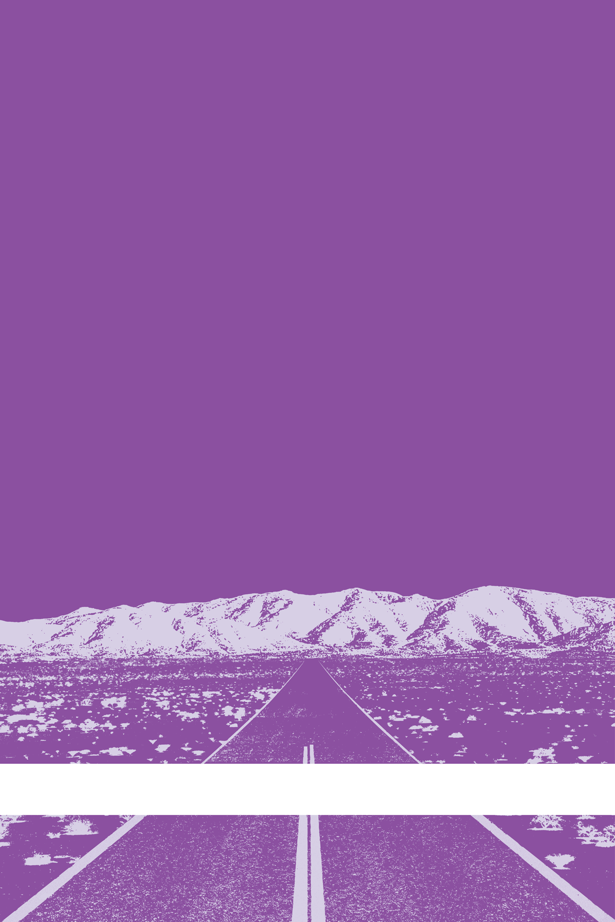 A view of Mercury Valley, Nevada, facing toward the northwest. The composition is rendered in purple and light gray. A prominent white line stretches across the composition near the bottom of the view.