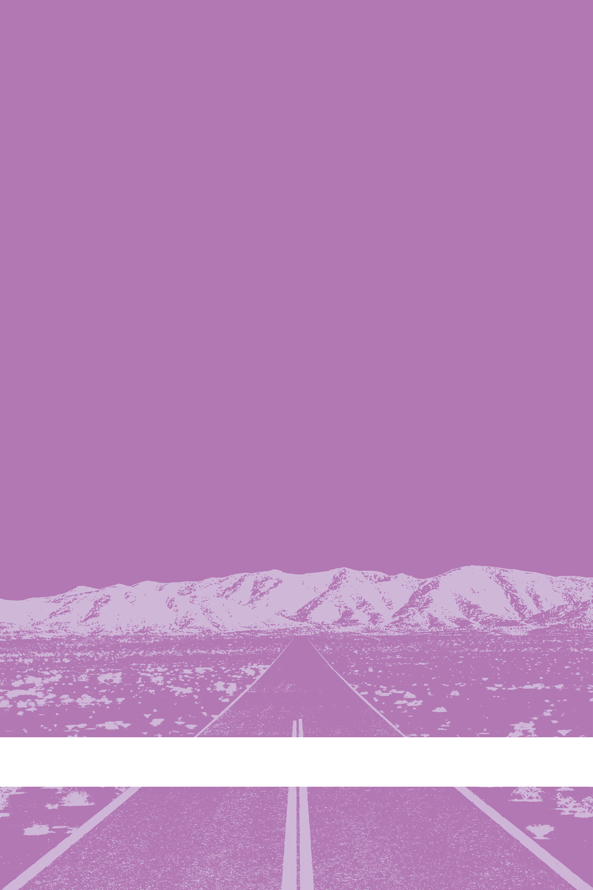 A view of Mercury Valley, Nevada, facing toward the northwest. The composition is rendered in light purple and pale purple. A prominent white line stretches across the composition near the bottom of the view.