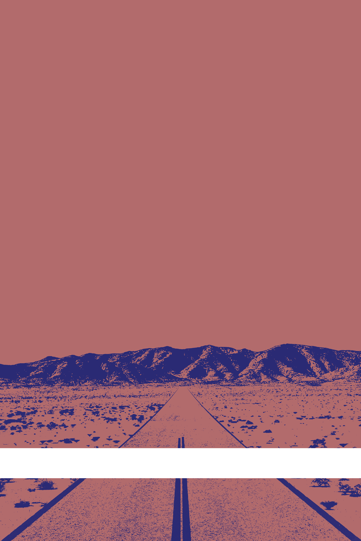 A view of Mercury Valley, Nevada, facing toward the northwest. The composition is rendered in light grayish red and purple. A prominent white line stretches across the composition near the bottom of the view.