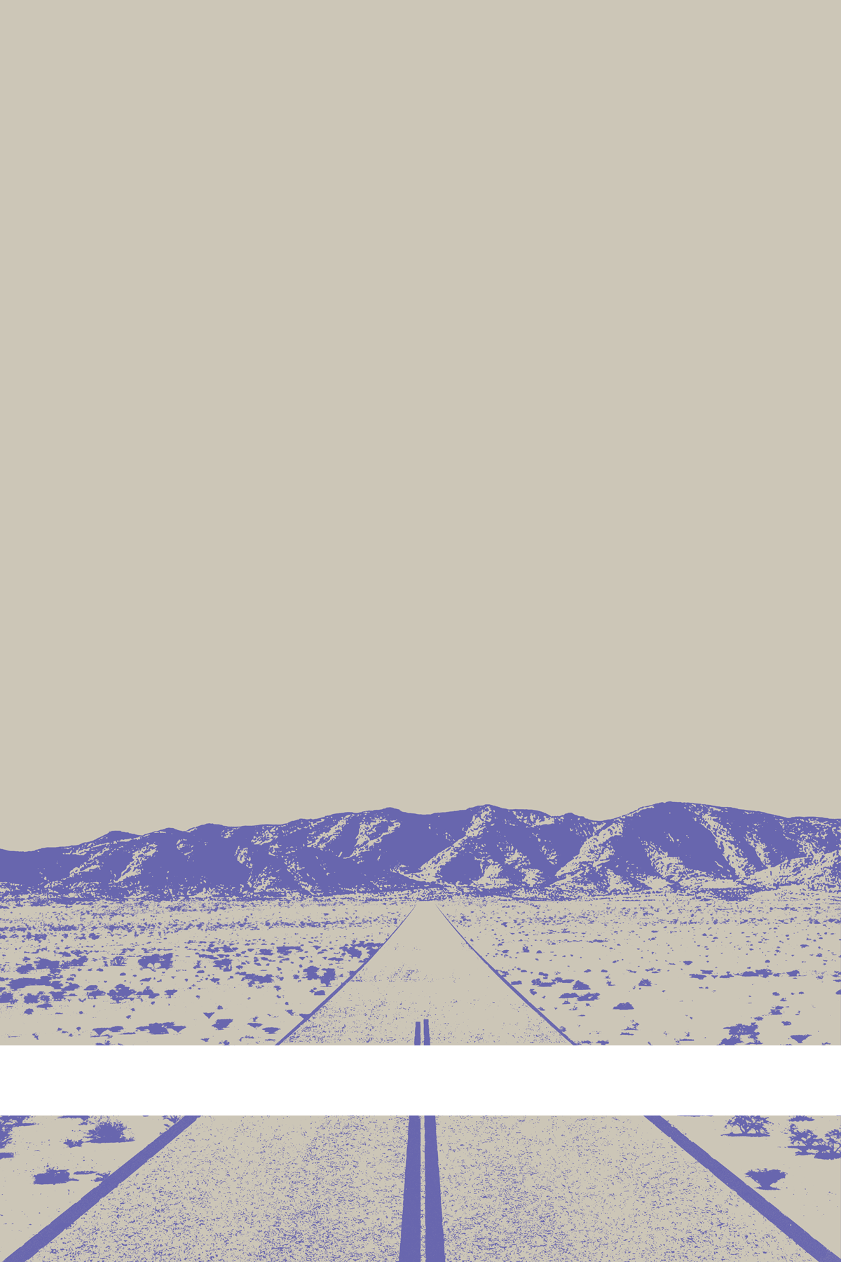 A view of Mercury Valley, Nevada, facing toward the northwest. The composition is rendered in light gray and light purple. A prominent white line stretches across the composition near the bottom of the view.