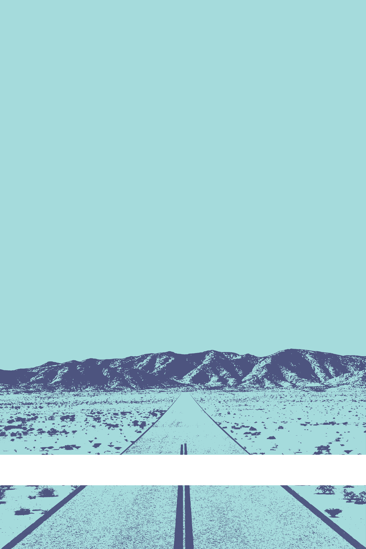 A view of Mercury Valley, Nevada, facing toward the northwest. The composition is rendered in light blue and blue-gray. A prominent white line stretches across the composition near the bottom of the view.