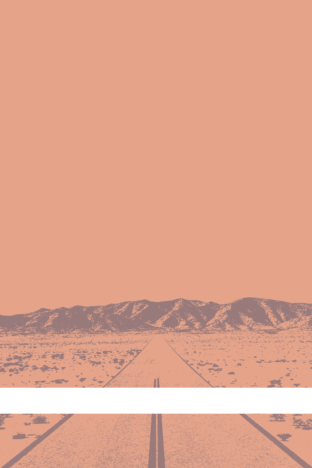 A view of Mercury Valley, Nevada, facing toward the northwest. The composition is rendered in light orange and gray. A prominent white line stretches across the composition near the bottom of the view.