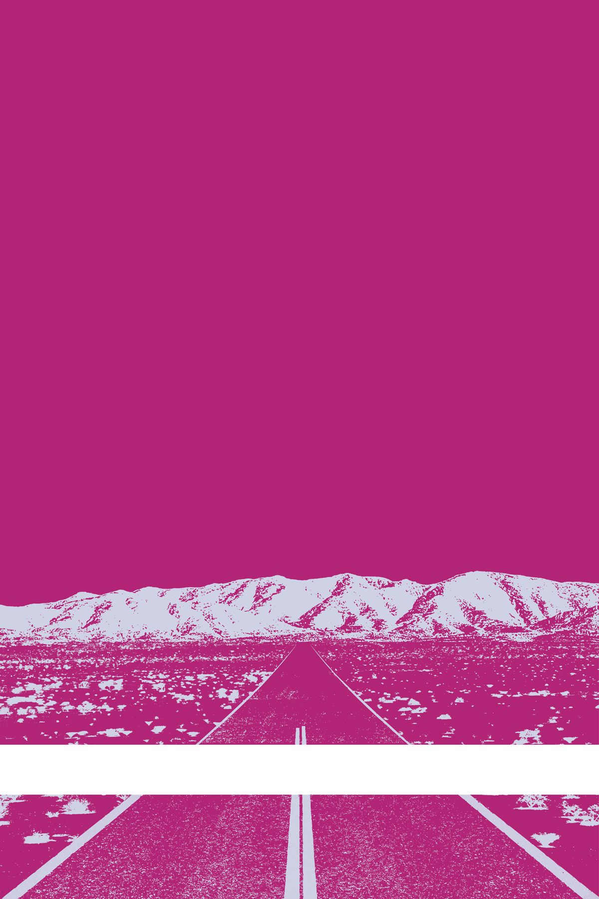 A view of Mercury Valley, Nevada, facing toward the northwest. The composition is rendered in purple and pale blue. A prominent white line stretches across the composition near the bottom of the view.