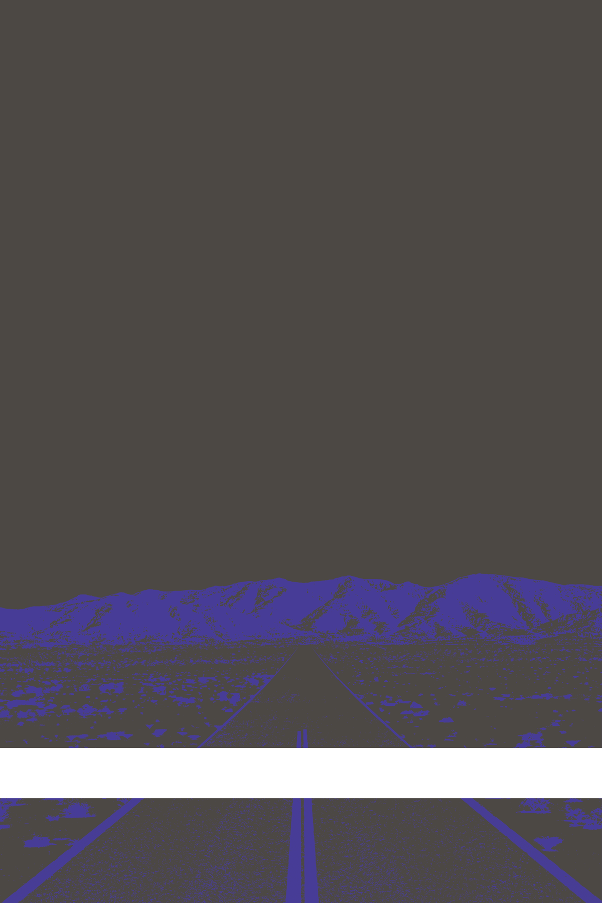 A view of Mercury Valley, Nevada, facing toward the northwest. The composition is rendered in dark gray and blue. A prominent white line stretches across the composition near the bottom of the view.