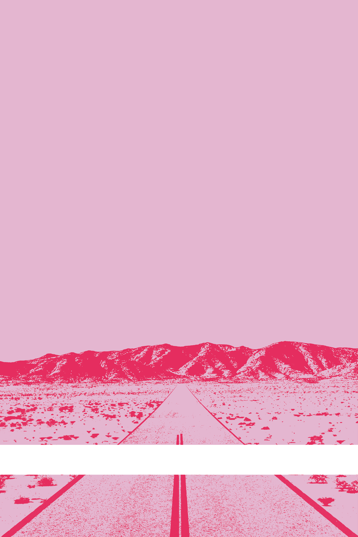 A view of Mercury Valley, Nevada, facing toward the northwest. The composition is rendered in light pink and light red. A prominent white line stretches across the composition near the bottom of the view.