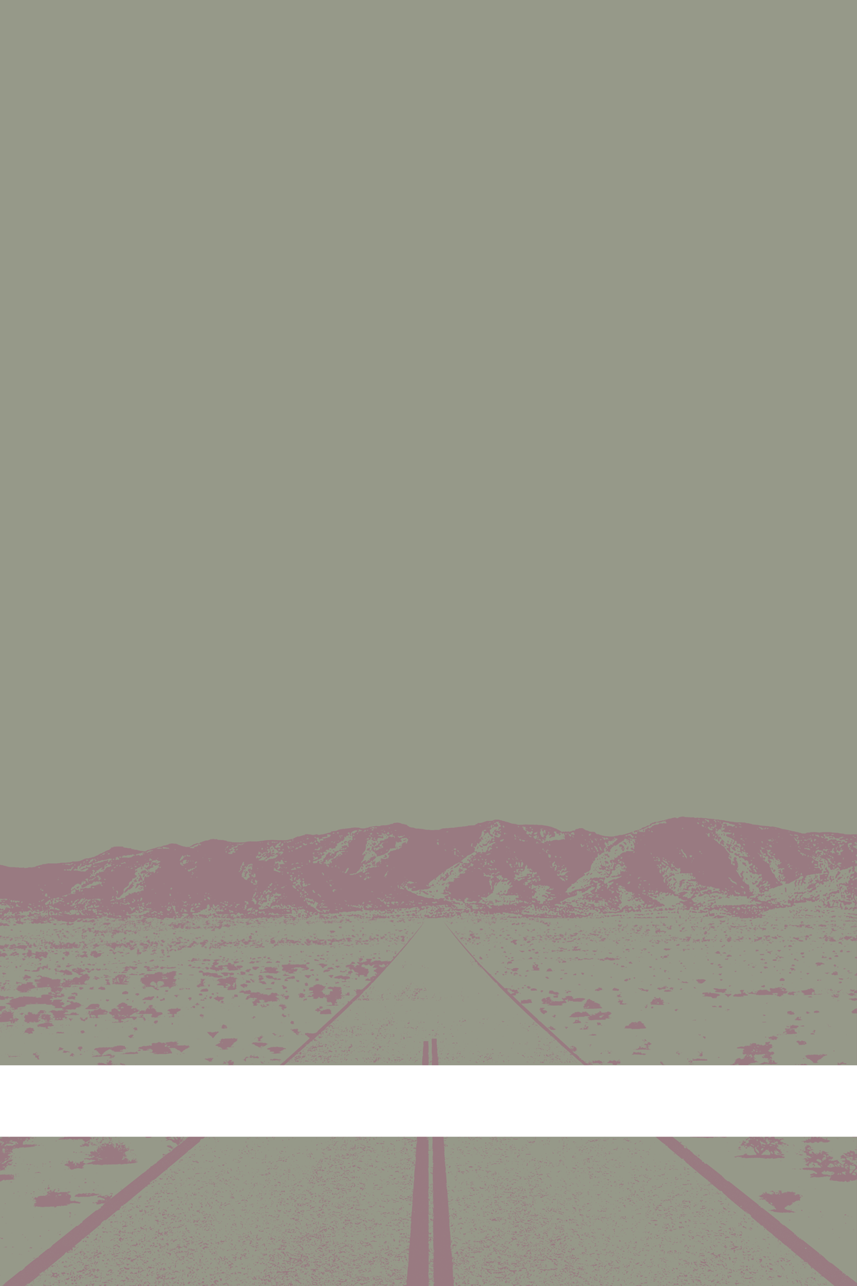 A view of Mercury Valley, Nevada, facing toward the northwest. The composition is rendered in gray and light pink. A prominent white line stretches across the composition near the bottom of the view.