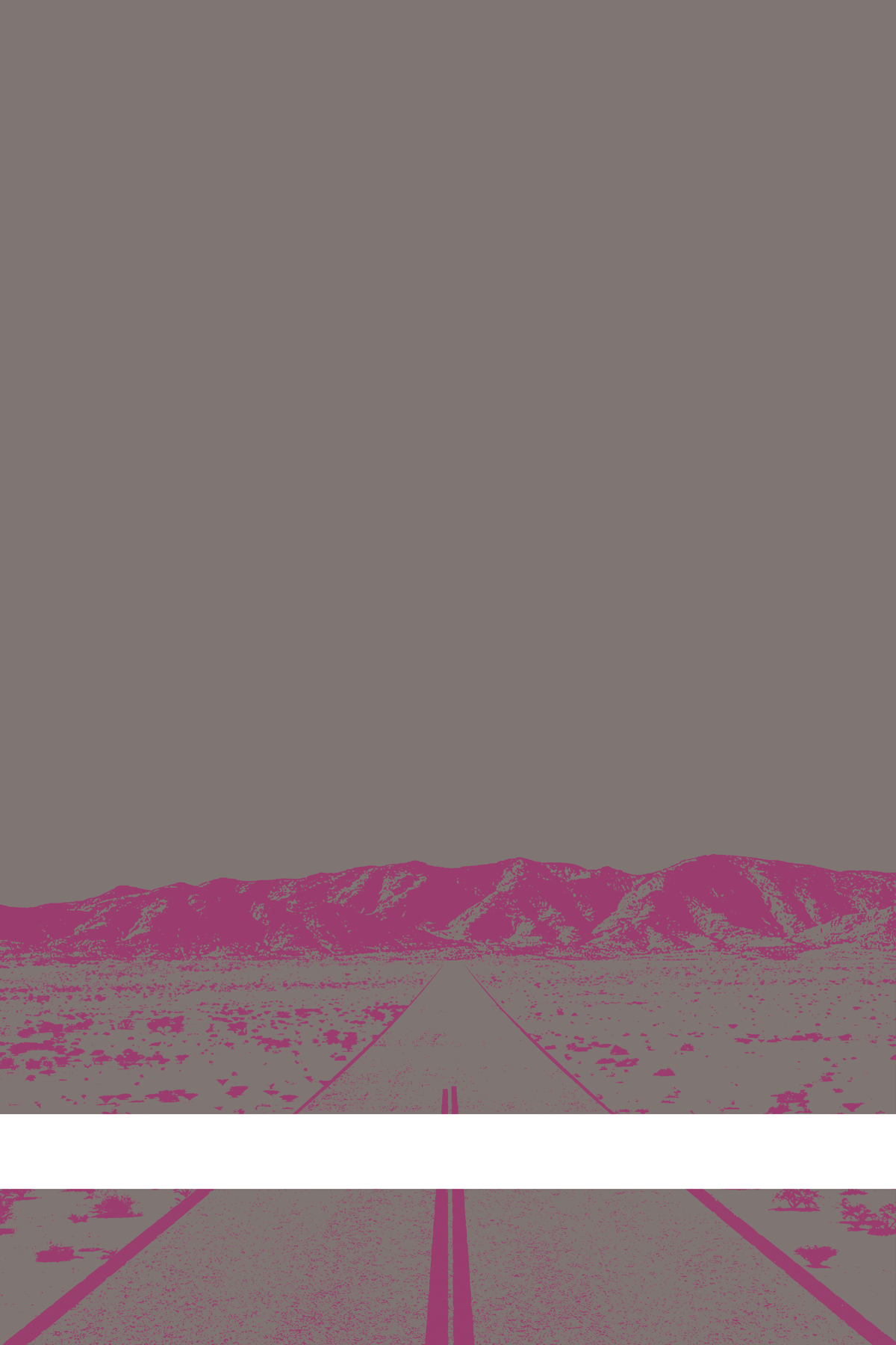 A view of Mercury Valley, Nevada, facing toward the northwest. The composition is rendered in gray and pink. A prominent white line stretches across the composition near the bottom of the view.