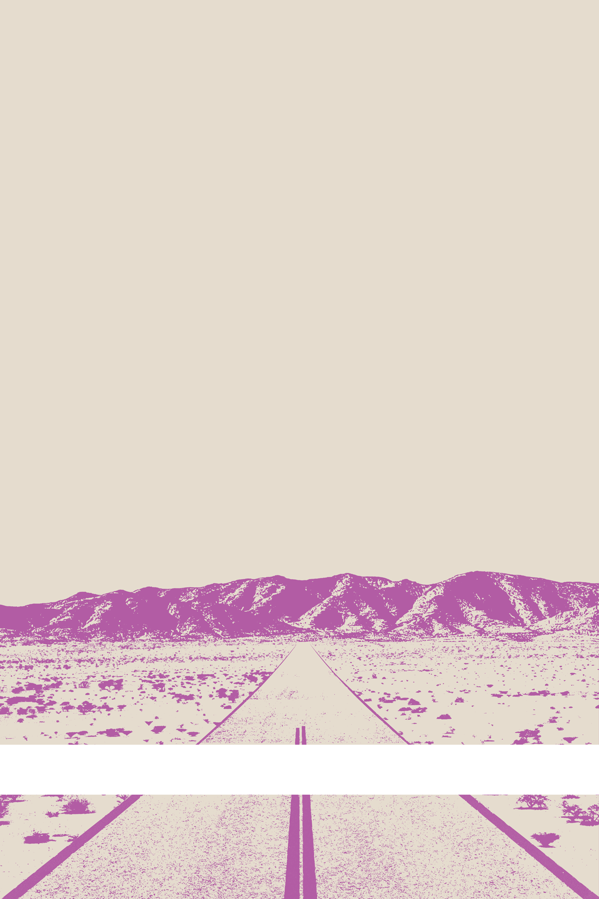 A view of Mercury Valley, Nevada, facing toward the northwest. The composition is rendered in off-white and light purple. A prominent white line stretches across the composition near the bottom of the view.