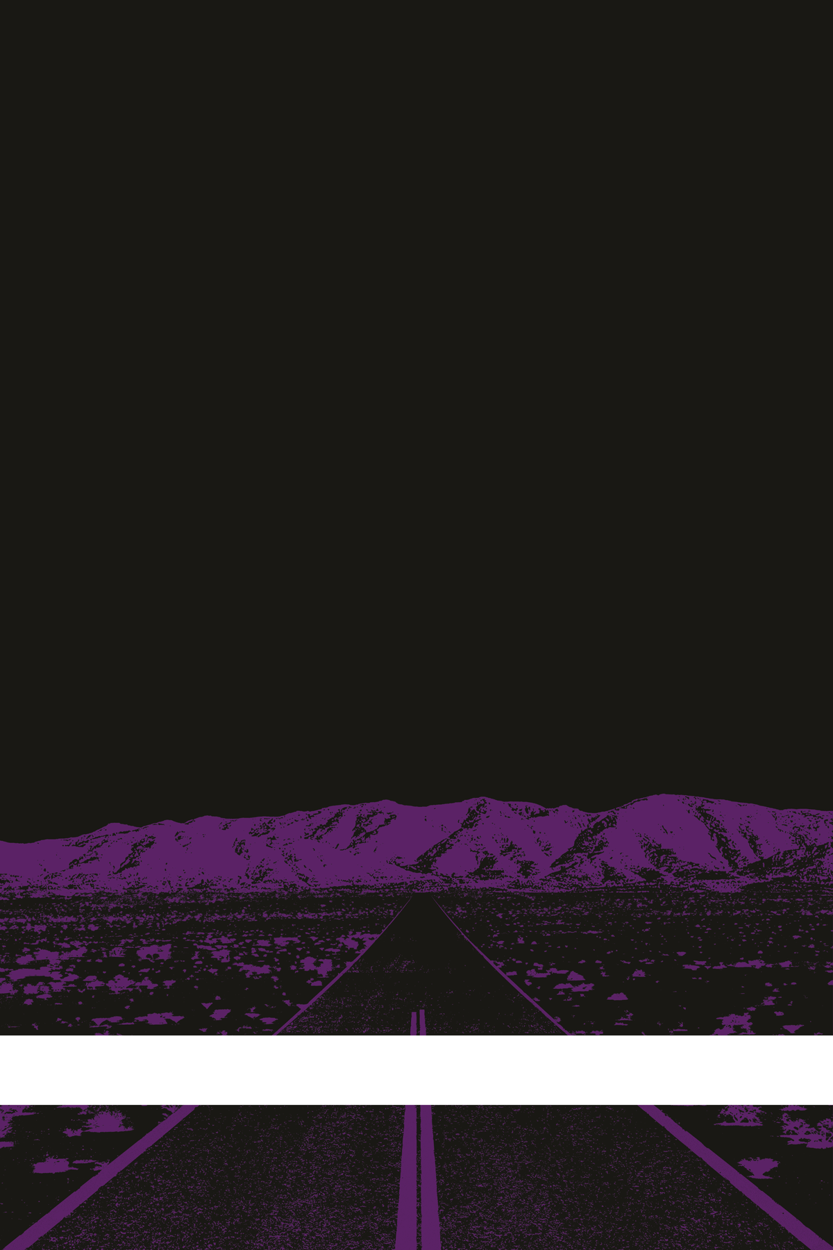 A view of Mercury Valley, Nevada, facing toward the northwest. The composition is rendered in dark gray and purple. A prominent white line stretches across the composition near the bottom of the view.