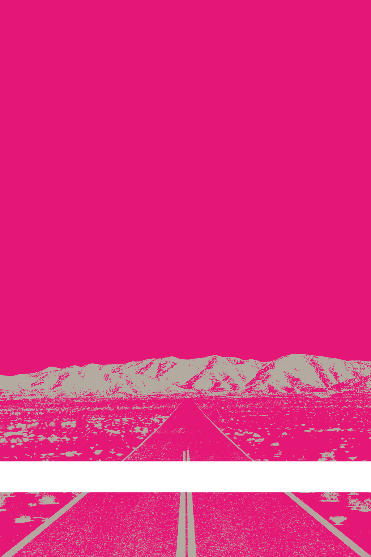 A view of Mercury Valley, Nevada, facing toward the northwest. The composition is rendered in pink and gray. A prominent white line stretches across the composition near the bottom of the view.